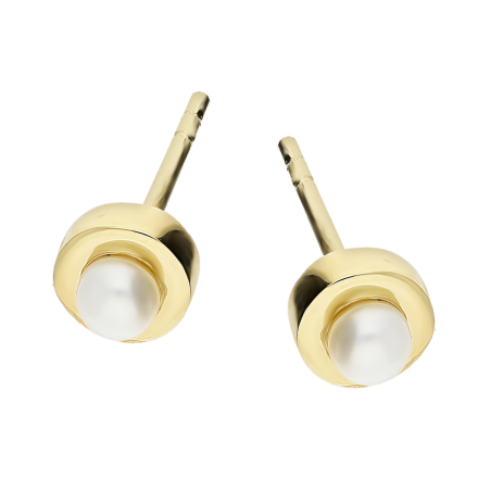 Kolczyki złote biała perła w okrągłej oprawie/sztyft MZ T23-E-PN-2573-PRL próba 375