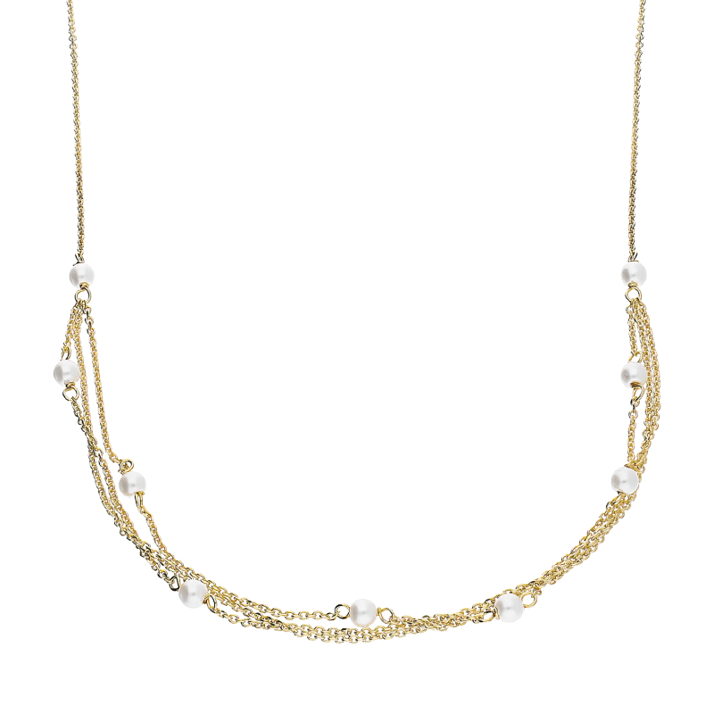 Naszyjnik pozłacany białe perły na potrójnym łańcuszku/anker M3-086 GOLD próba 925