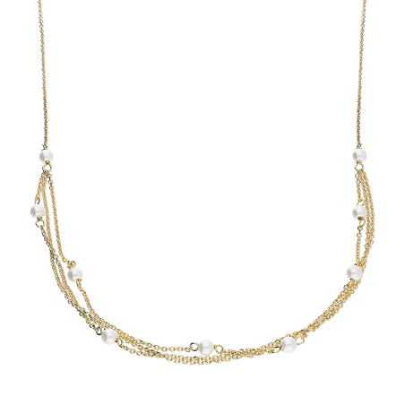 Naszyjnik pozłacany białe perły na potrójnym łańcuszku/anker M3-086 GOLD próba 925
