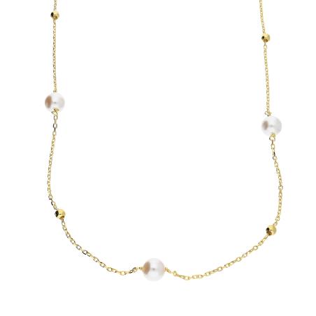 Naszyjnik pozłacany z perłami jubilerskimi i kulkami/anker M3-158 GOLD próba 925