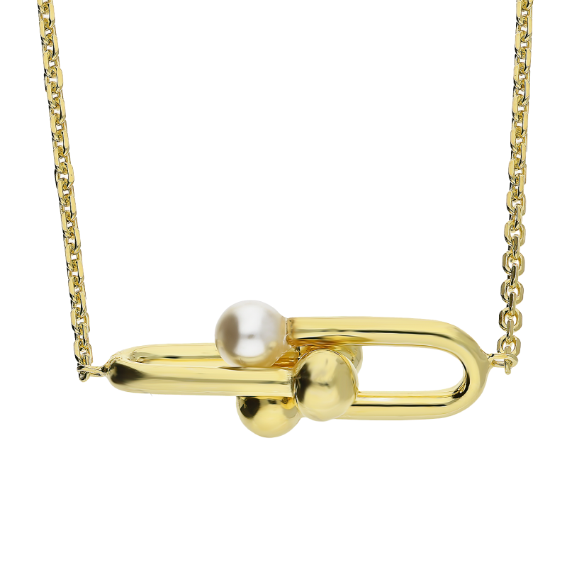 Naszyjnik pozłacany klamerka z kulkami i perłą jubilerską/anker NI GIA13732+BRN35119 GOLD próba 925