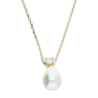 Naszyjnik złoty biała perła w formie kropli i cyrkonia/ MZ T23-PN-2612-CZ-Pearl-5,70mm próba 375