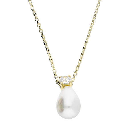 Naszyjnik złoty biała perła w formie kropli i cyrkonia/ MZ T23-PN-2612-CZ-Pearl-5,70mm próba 375