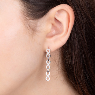 Kolczyki srebrne infinity z cyrkoniami i blaszki/sztyft A01044 próba 925