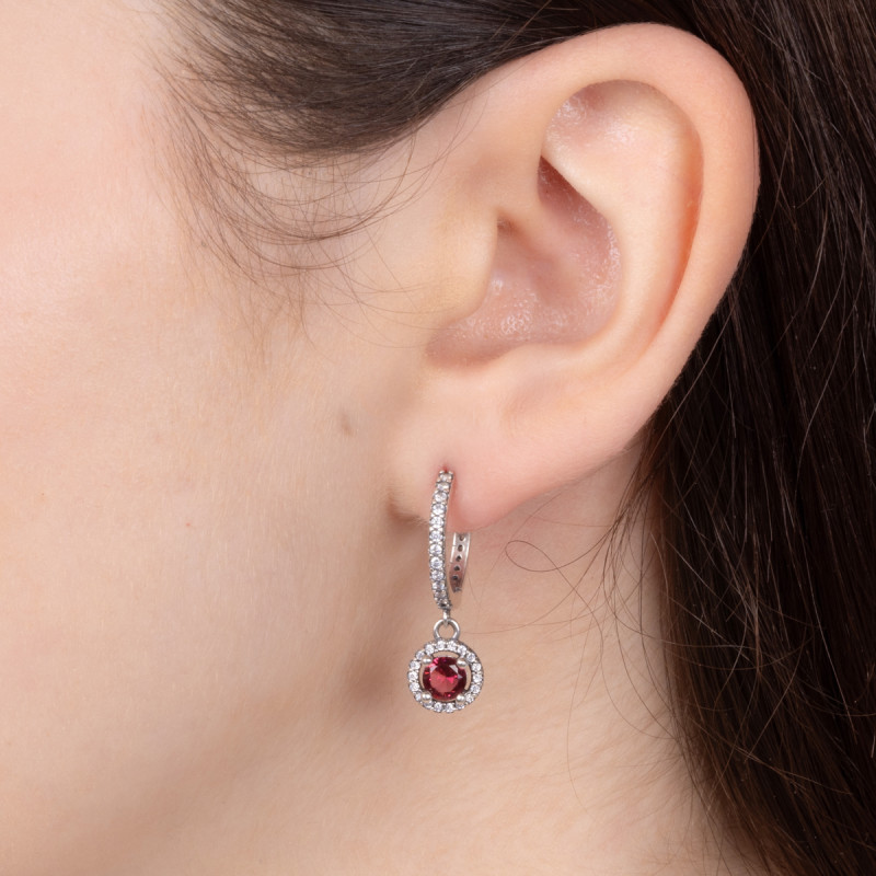 Kolczyki srebrne koło z czerwoną cyrkonią/zatrzask A01046 próba 925