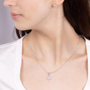 Komplet srebrny kolczyki i zawieszka śnieżka z cyrkoniami A01059 próba 925