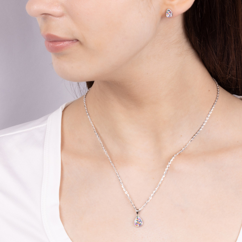 Komplet srebrny kolczyki i zawieszka kropla z kolorowymi cyrkoniami A0 FIR_37 próba 925
