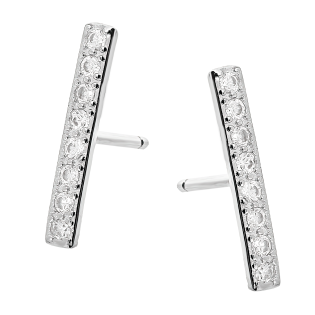 Kolczyki srebrne pałka z białymi cyrkoniami/sztyft DA533-1 próba 925