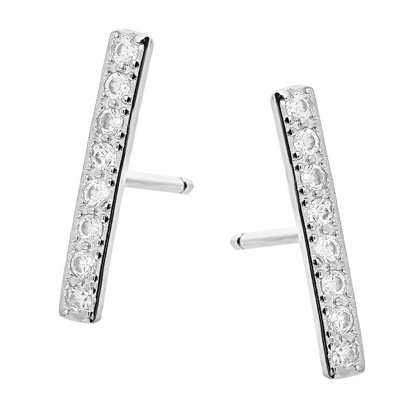 Kolczyki srebrne pałka z białymi cyrkoniami/sztyft DA533-1 próba 925