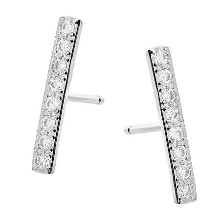 Kolczyki srebrne pałka z białymi cyrkoniami/sztyft DA533-1 próba 925