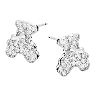 Kolczyki srebrne dla dziewczynki miś z białymi cyrkoniami/sztyft DA833 próba 925