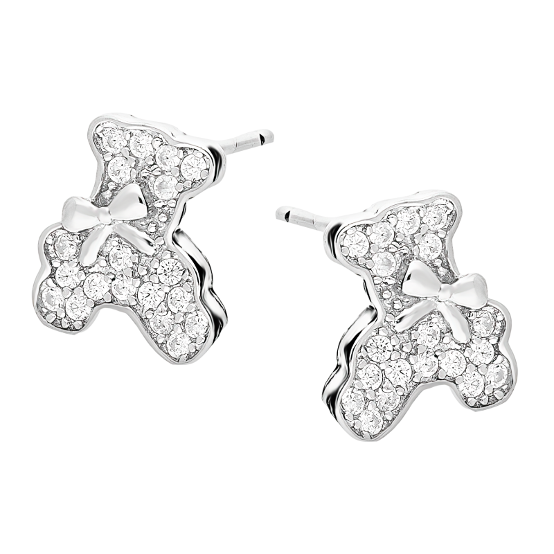 Kolczyki srebrne dla dziewczynki miś z białymi cyrkoniami/sztyft DA833 próba 925