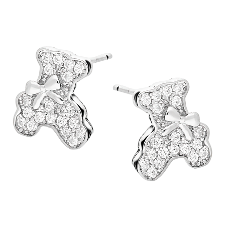 Kolczyki srebrne dla dziewczynki miś z białymi cyrkoniami/sztyft DA833 próba 925