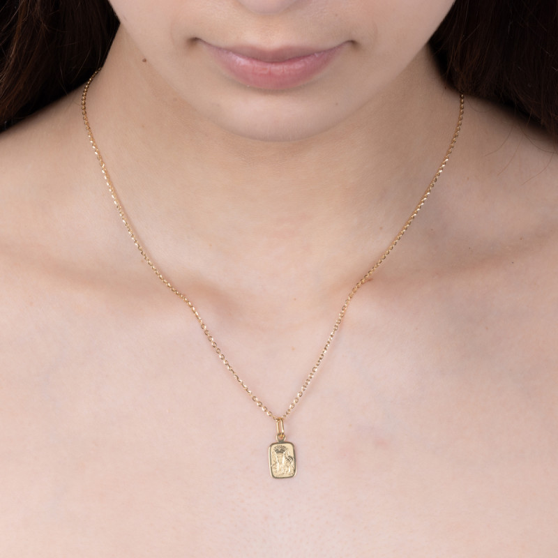 Medalik złoty Częstochowska w prostokącie BC-328 laser próba 585