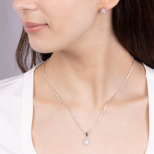 Komplet srebrny kolczyki i zawieszka owalna biała cyrkonia HS1736 próba 925