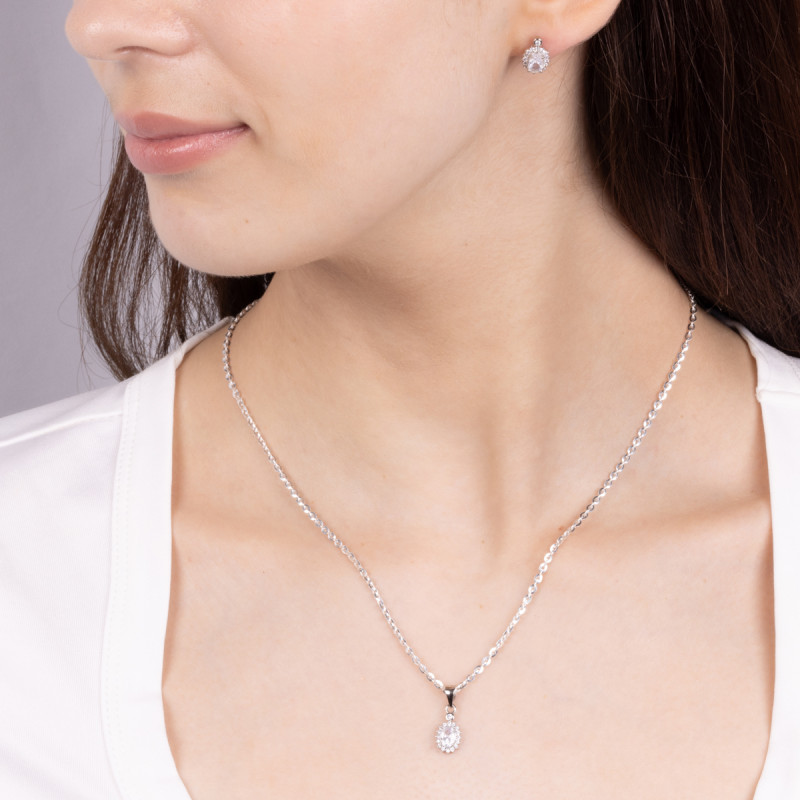 Komplet srebrny kolczyki i zawieszka owalna biała cyrkonia HS1736 próba 925