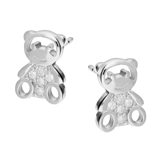 Kolczyki srebrne dla dziewczynki miś z białymi cyrkoniami/sztyft DA908 próba 925
