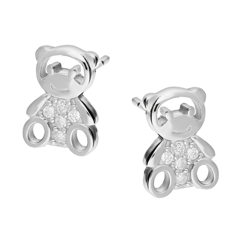 Kolczyki srebrne dla dziewczynki miś z białymi cyrkoniami/sztyft DA908 próba 925