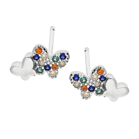 Kolczyki srebrne motyl gładki i z kolorowymi cyrkoniami/sztyft DA914 próba 925