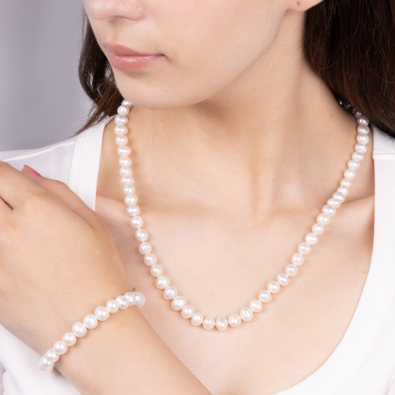 Naszyjnik srebrny z perłami 12 mm HS750 próba 925