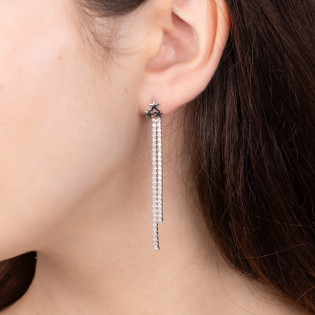 Kolczyki srebrne dwa rzędy cyrkonii i gładkie kwiatki/sztyft HS A0487-2 próba 925