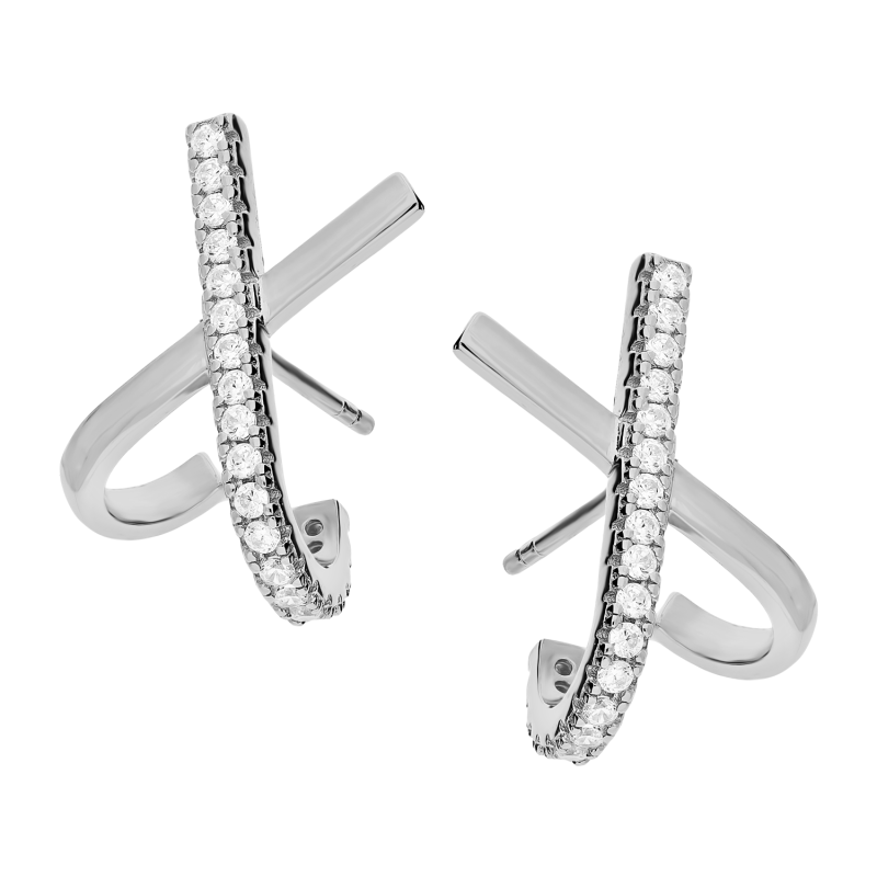 Kolczyki srebrne X z rzędem cyrkonii/sztyft JA1155 ROD próba 925