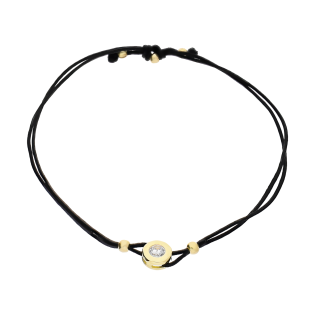 Bransoleta złota z białą cyrkonią na czarnym sznurku LP 34U25-B0048-Y-IP-BL próba 375