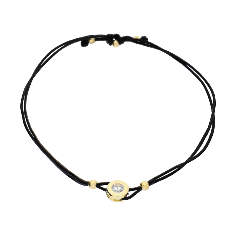 Bransoleta złota z białą cyrkonią na czarnym sznurku LP 34U25-B0048-Y-IP-BL próba 375