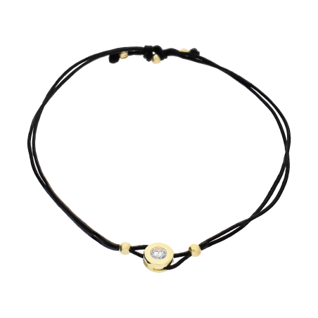 Bransoleta złota z białą cyrkonią na czarnym sznurku LP 34U25-B0048-Y-IP-BL próba 375