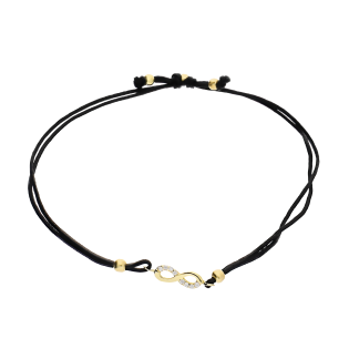 Bransoletka na czarnym sznurku ze złotą nieskończonością