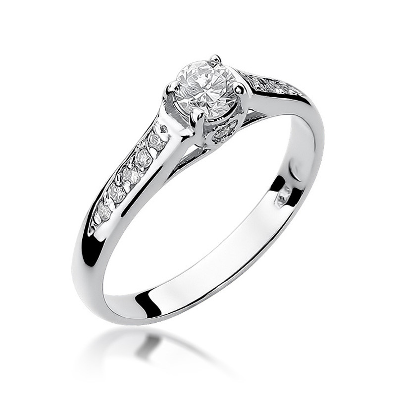 Pierścionek zaręczynowy z białego złota SOLITER z diamentami BE W-016W pod kor.serce próba 585