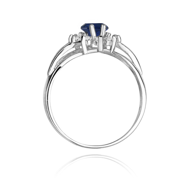 Pierścionek zaręczynowy z białego złota z szafirem i diamentami BE W-037W SA owal Markiz próba 585