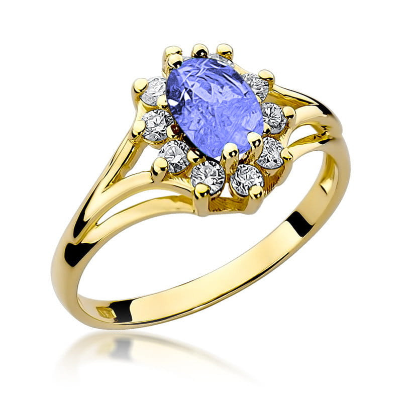 Pierścionek zaręczynowy z tanzanitem i diamentami BE W-037 TA owal Markiza próba 585