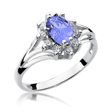 Pierścionek zaręczynowy z tanzanitem i diamentami BE W-037W TA owal Markiza próba 585