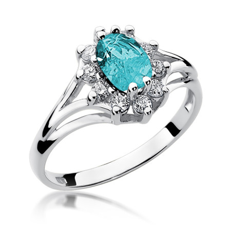 Pierścionek zaręczynowy z białego złota z topazem i diamentami BE W-037W TO owal Marki próba 585