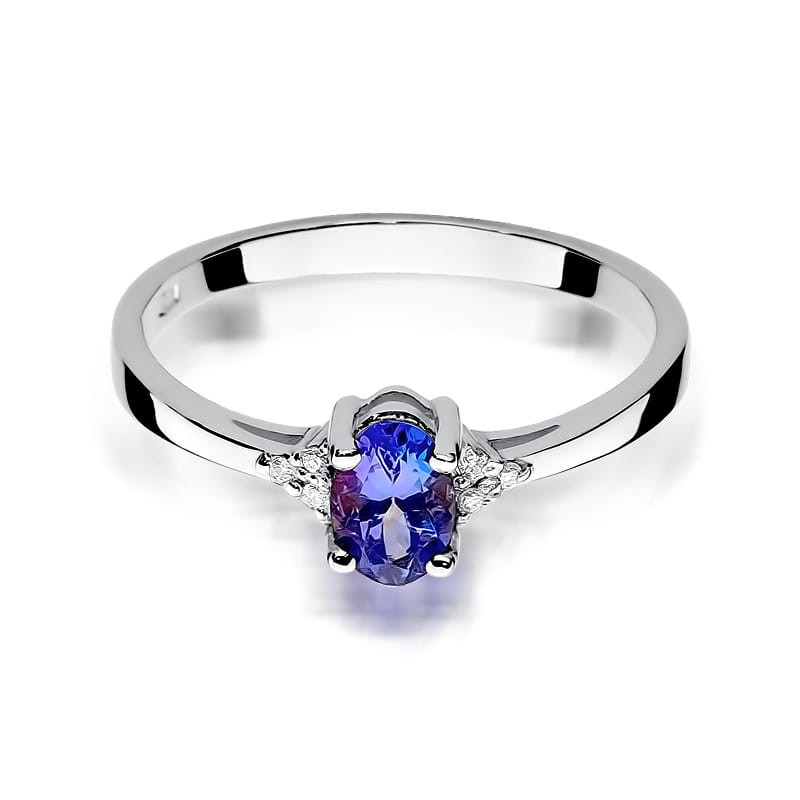 Pierścionek złoty z tanzanitem i diamentami BE W-301W TA owal Markiza próba 585