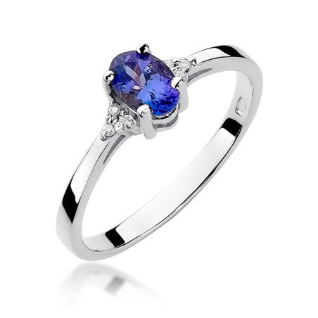 Pierścionek złoty z tanzanitem i diamentami BE W-301W TA owal Markiza próba 585