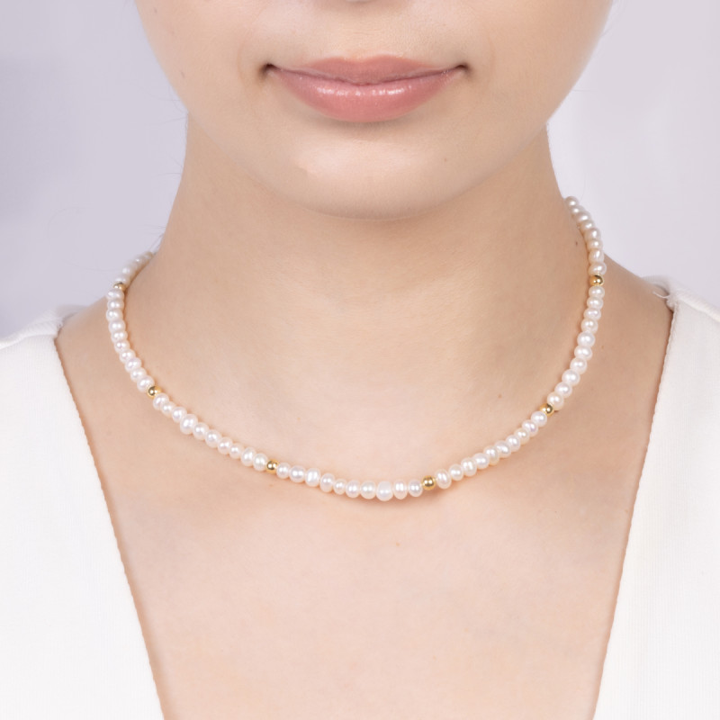 Naszyjnik pozłacany z perłami i kulkami A6 07586422-00 próba 925