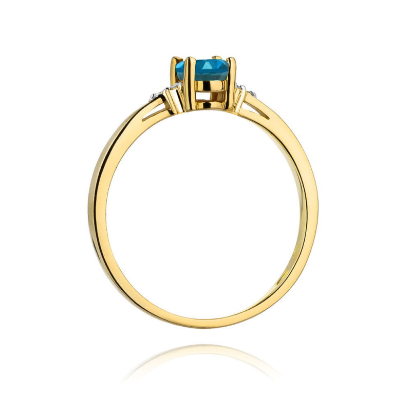 Pierścionek złoty z topazem London blue i diamentami BE W-301 LBT owal próba 585