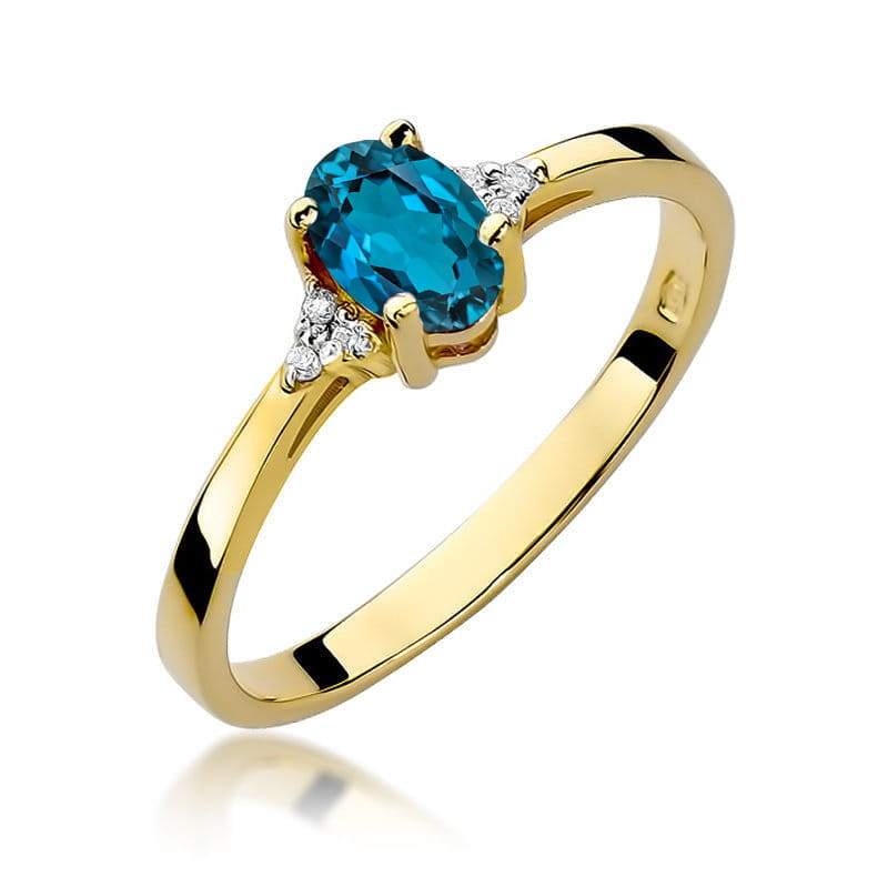 Pierścionek złoty z topazem London blue i diamentami BE W-301 LBT owal próba 585