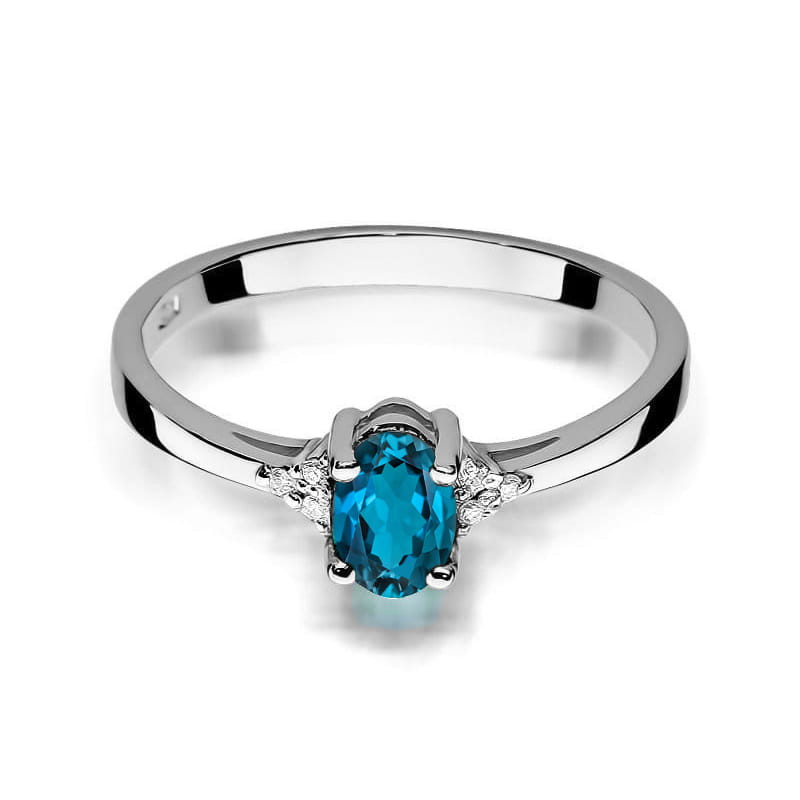 Pierścionek złoty z topazem London blue i diamentami BE W-301W  LBT owal Markiza białe złoto próba 585