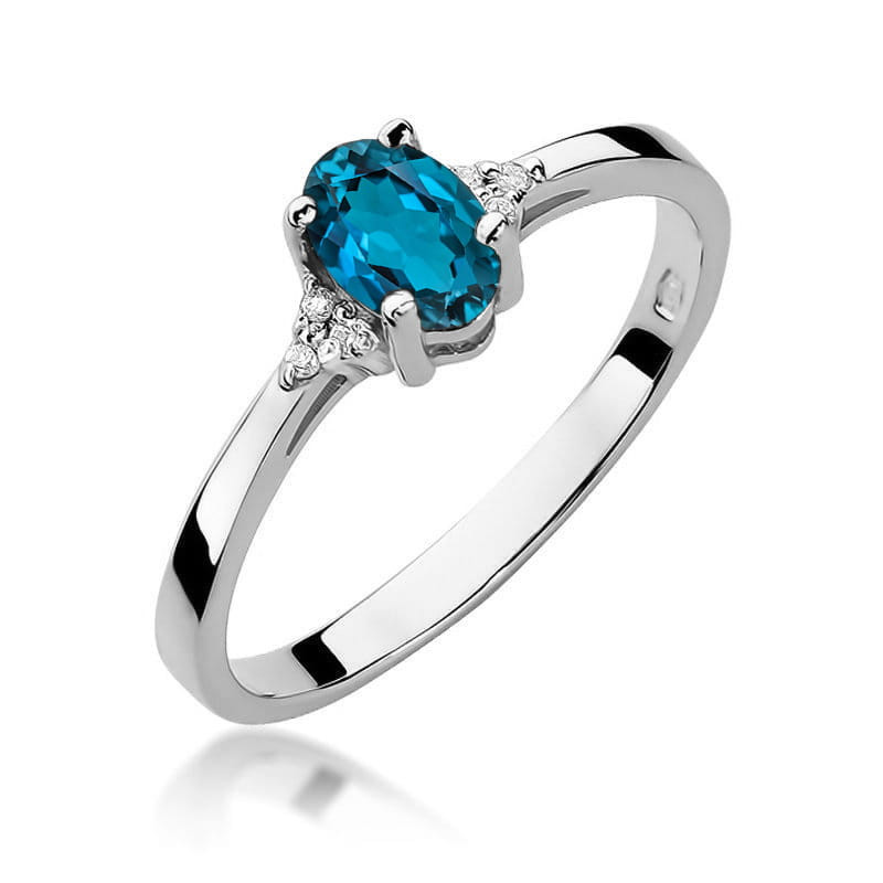 Pierścionek z Topazem London Blue i Diamentami pr. 585 - JubilerSezam.pl