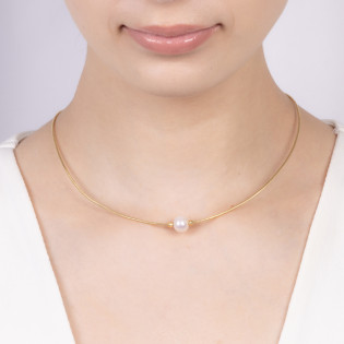 Naszyjnik pozłacany biała perła jubilerska i grawerowane kulki/linka M3-102 GOLD próba 925