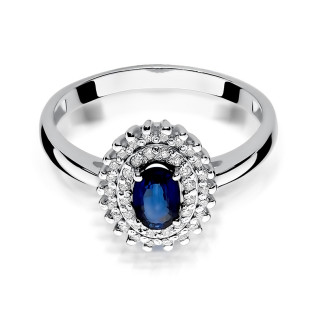 Pierścionek z Szafirem i Diamentami z Białego Złota - JubilerSezam.pl