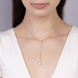 Naszyjnik pozłacany dwie perły 6 mm/rolo+rolo z kulkami M3-145 GOLD próba 925