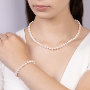 Bransoleta srebrna z białymi perłami hodowanymi 6 mm/kulka AG AJ009-kulka 6mm próba 925