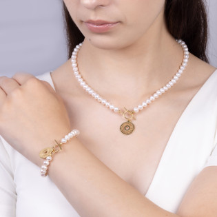 Naszyjnik z pereł 6 mm z kółkiem i ażurowym słońcem A6 07486300-01 próba 925