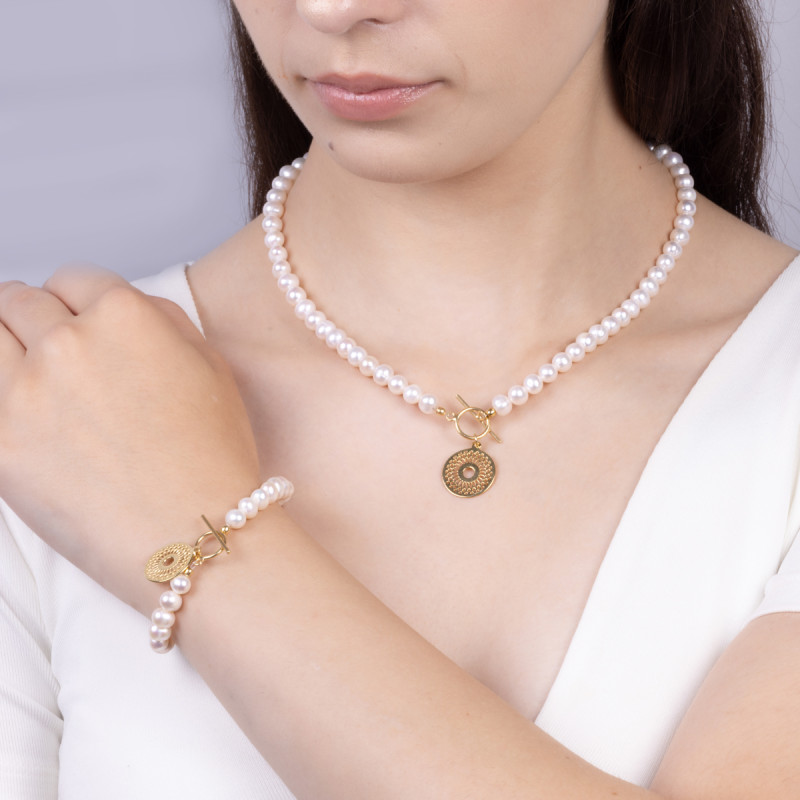 Naszyjnik z pereł 6 mm z kółkiem i ażurowym słońcem A6 07486300-01 próba 925