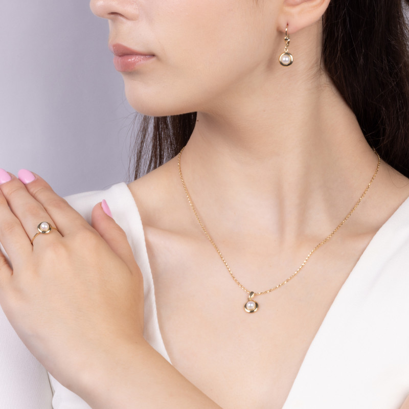 Kolczyki złote z białą perłą w kole/big.zam. LP 79U10-STKE3415-LB próba 585