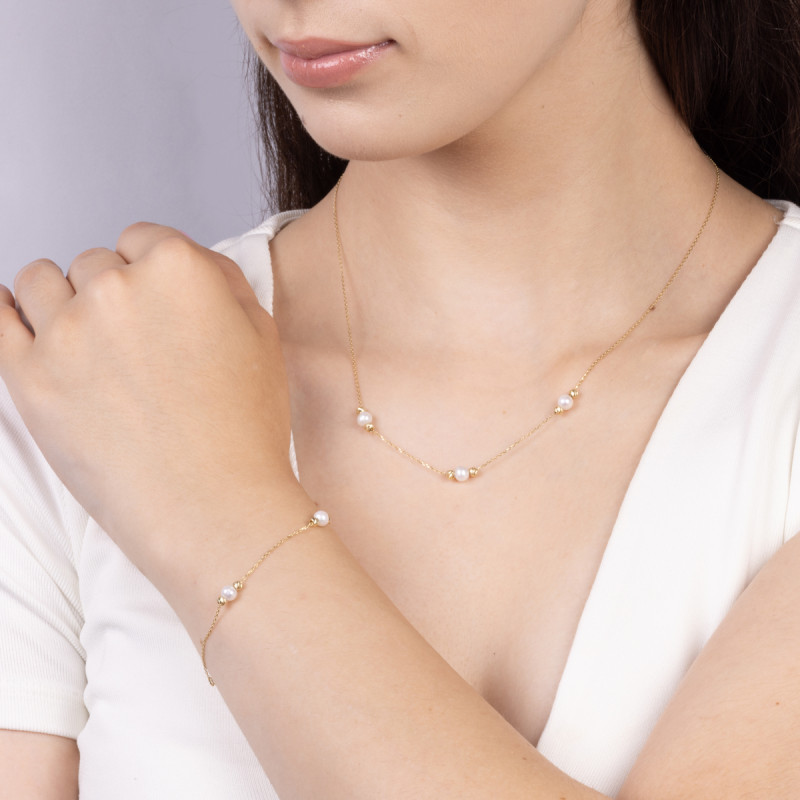 Bransoleta złota z perłami i grawerowanymi kulkami/anker MZ T23-CTB-10 próba 375